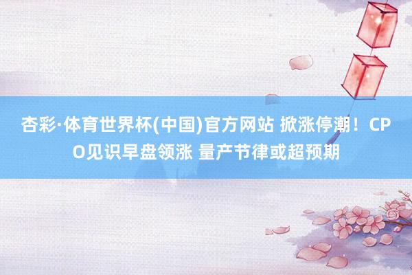 杏彩·体育世界杯(中国)官方网站 掀涨停潮!CPO见识早盘领涨 量产节律或超预期