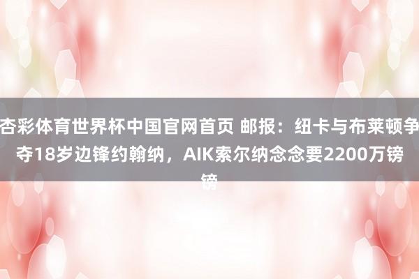 杏彩体育世界杯中国官网首页 邮报:纽卡与布莱顿争夺18岁边锋约翰纳,AIK索尔纳念念要2200万镑