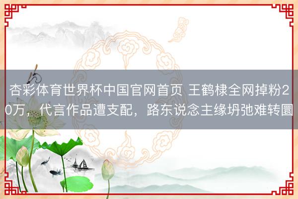 杏彩体育世界杯中国官网首页 王鹤棣全网掉粉20万,代言作品遭支配,路东说念主缘坍弛难转圜